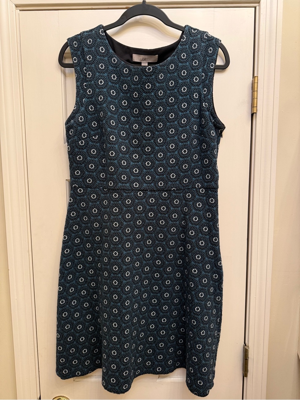 LOFT Size 12 Blue Medallion Print Sleeveless Fit & Flare Dress